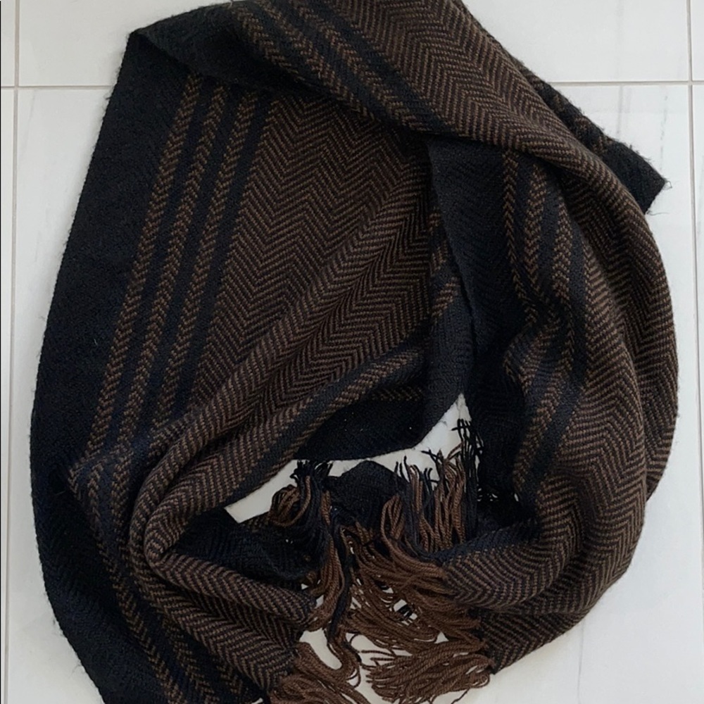 Black and Brown Stripe and Chevron Pattern Scarf One Size